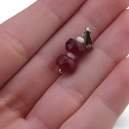 Pandantiv Agat roz discuri fatetate 8mm si Onix alb rondele 3mm, imagine 4