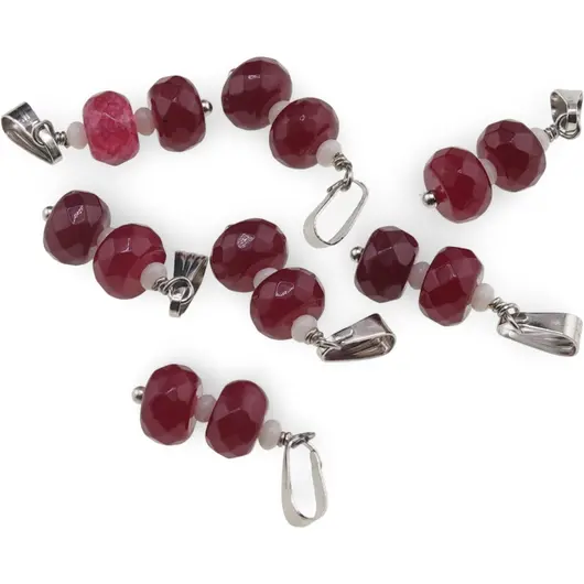 Pandantiv Agat roz discuri fatetate 8mm si Onix alb rondele 3mm, imagine 2