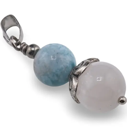 Pandantiv Larimar si Selenit sfere cu element floare, 8-10mm