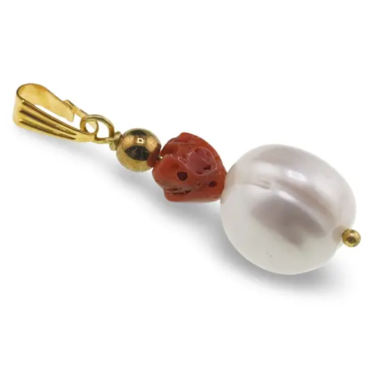 Pandantiv Perle de cultura sfere neuniforme 10-15mm si Coral rosu 5-7mm