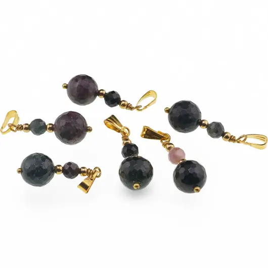 Pandantiv Turmalina multicolora sfere fatetate cu bumb auriu, 5-10mm, imagine 2