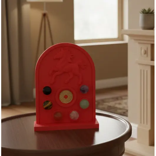 Placa Feng Shui Portalul Calului de Foc cu Moneda I-Ching si Cristale naturale pentru activarea energiei in 2026 - rosu, imagine 4