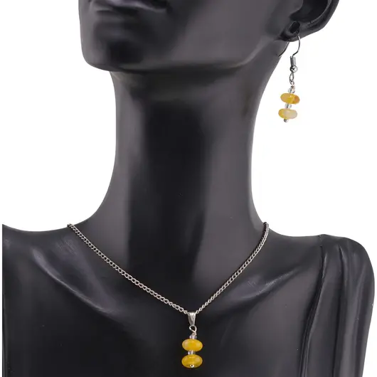 Set cercei si pandantiv Agat galben rondele 8mm si Zirconiu sfere fatetate 3mm, imagine 2