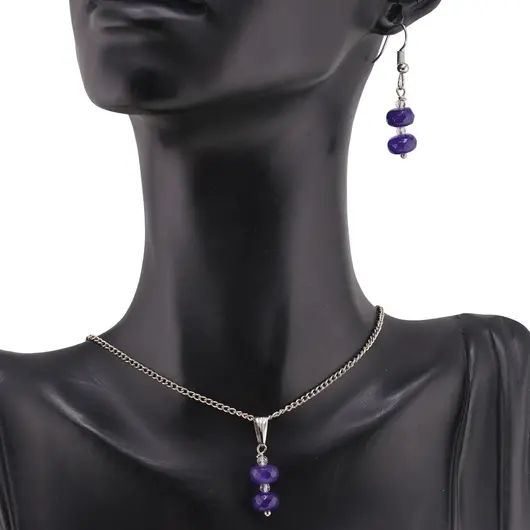 Set cercei si pandantiv Agat mov discuri fatetate 8mm si Zirconiu sfere fatetate 3mm, imagine 2