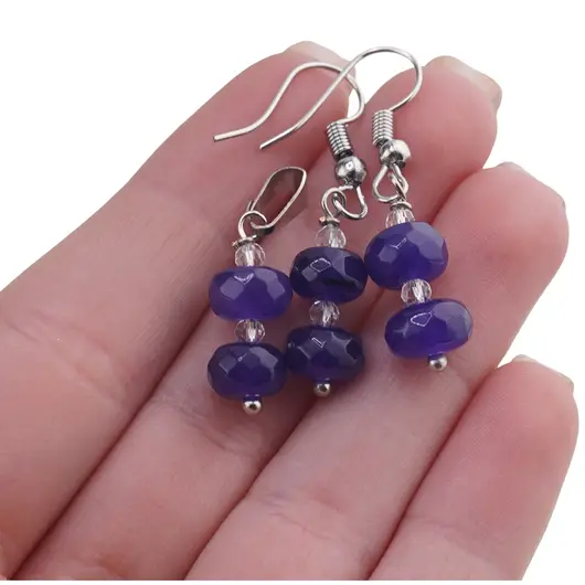 Set cercei si pandantiv Agat mov discuri fatetate 8mm si Zirconiu sfere fatetate 3mm, imagine 3