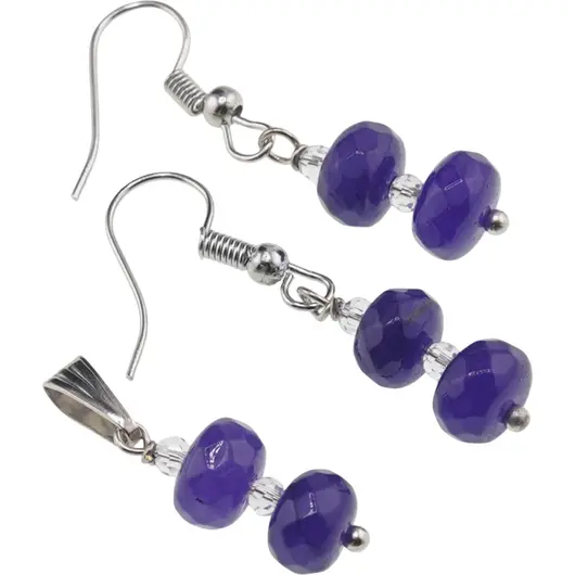 Set cercei si pandantiv Agat mov discuri fatetate 8mm si Zirconiu sfere fatetate 3mm