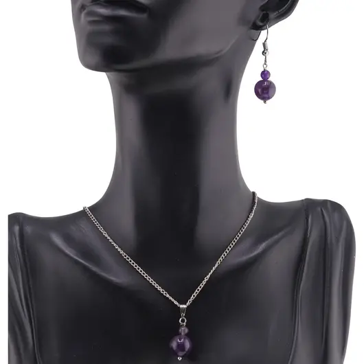 Set cercei si pandantiv Ametist sfere, 4-10mm, imagine 2