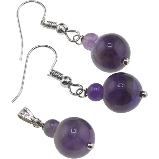 Set cercei si pandantiv Ametist sfere, 4-10mm