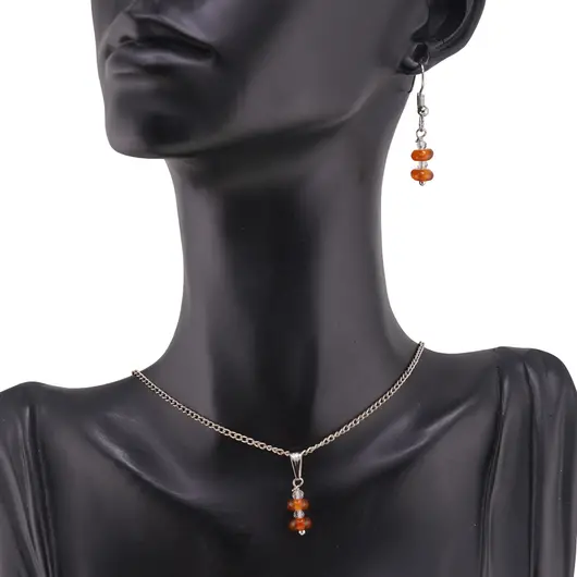 Set cercei si pandantiv Carneol rondele 6mm si Zirconiu sfere fatetate 3mm, imagine 2