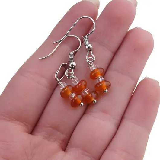 Set cercei si pandantiv Carneol rondele 6mm si Zirconiu sfere fatetate 3mm, imagine 3