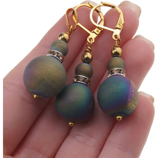 Set cercei si pandantiv Cuart Titan Aura sfere 6-15mm cu element auriu, imagine 3