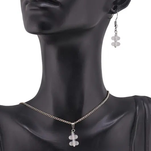 Set cercei si pandantiv Cuart transparent mat rondele 8mm si Zirconiu sfere fatetate 3mm, imagine 2