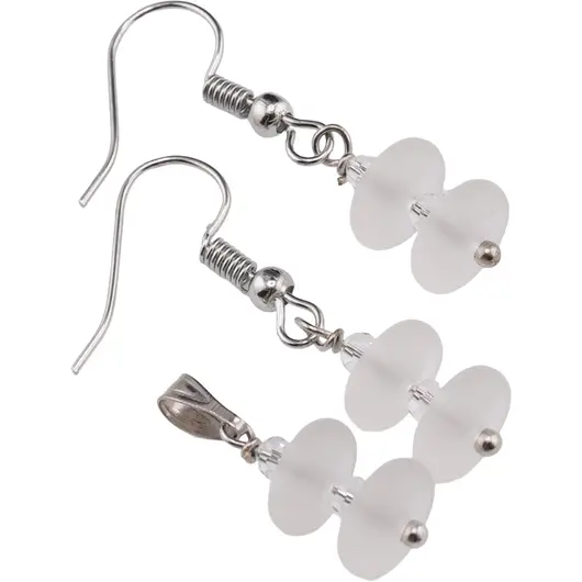 Set cercei si pandantiv Cuart transparent mat rondele 8mm si Zirconiu sfere fatetate 3mm