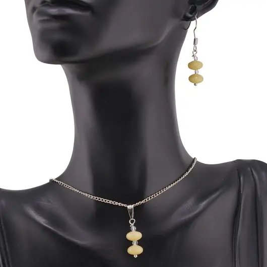 Set cercei si pandantiv Jad Olive rondele 8mm si Zirconiu sfere fatetate 3mm, imagine 2