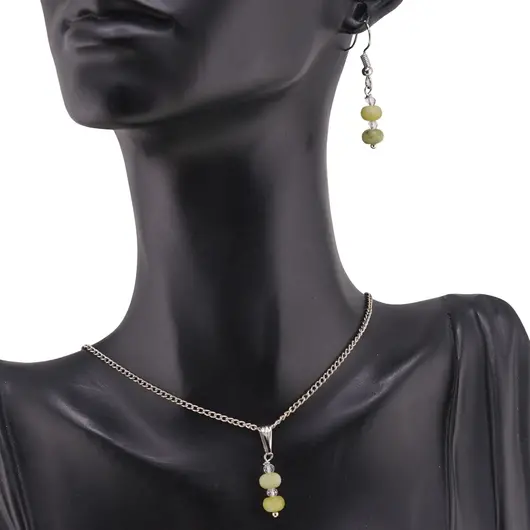 Set cercei si pandantiv Jad rondele 6mm si Zirconiu sfere fatetate 3mm, imagine 2