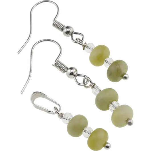 Set cercei si pandantiv Jad rondele 6mm si Zirconiu sfere fatetate 3mm