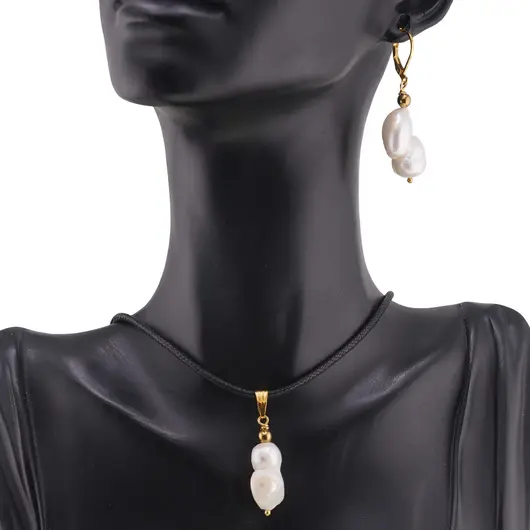 Set cercei si pandantiv Perle de cultura neuniforme, 12-18mm, imagine 2