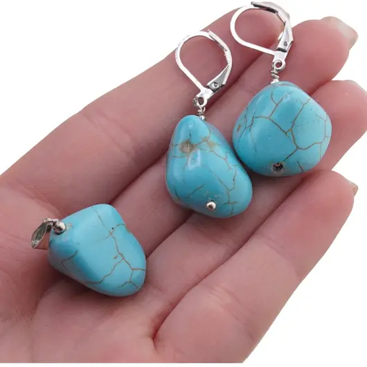 Set cercei si pandantiv Turcoaz neuniform, 18-20mm, imagine 3