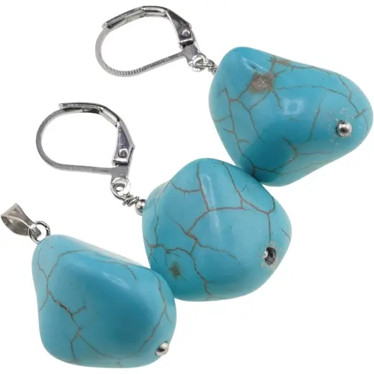 Set cercei si pandantiv Turcoaz neuniform, 18-20mm