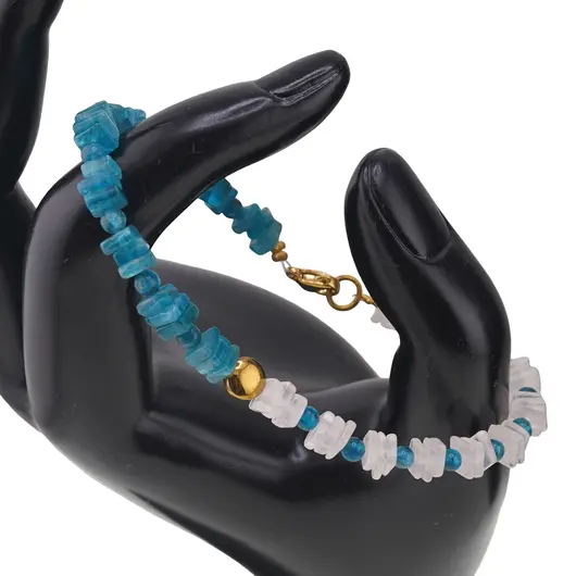 Set colier si bratara Apatit cu Cuart roz patratele 5mm, Apatit sfere 3mm si Hematit auriu, imagine 2