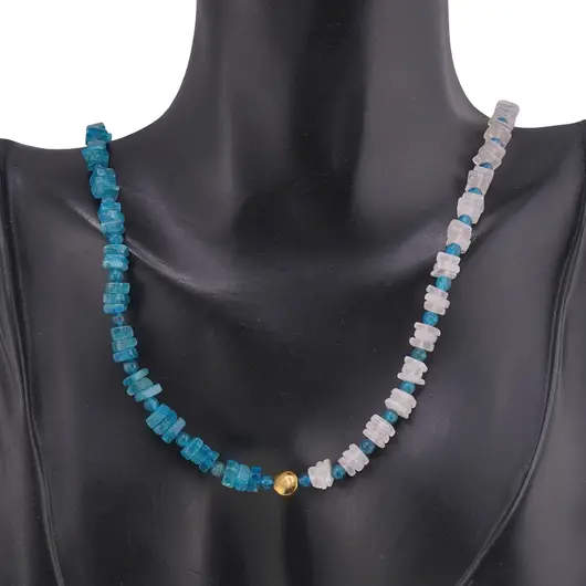 Set colier si bratara Apatit cu Cuart roz patratele 5mm, Apatit sfere 3mm si Hematit auriu, imagine 3