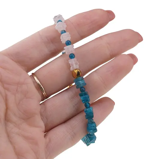 Set colier si bratara Apatit cu Cuart roz patratele 5mm, Apatit sfere 3mm si Hematit auriu, imagine 4