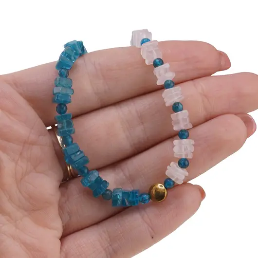 Set colier si bratara Apatit cu Cuart roz patratele 5mm, Apatit sfere 3mm si Hematit auriu, imagine 5