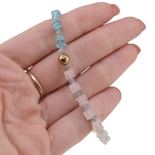 Set colier si bratara Cuart roz si Acvamarin patratele 5mm, Acvamarin sfere 3mm si Hematit auriu, imagine 4