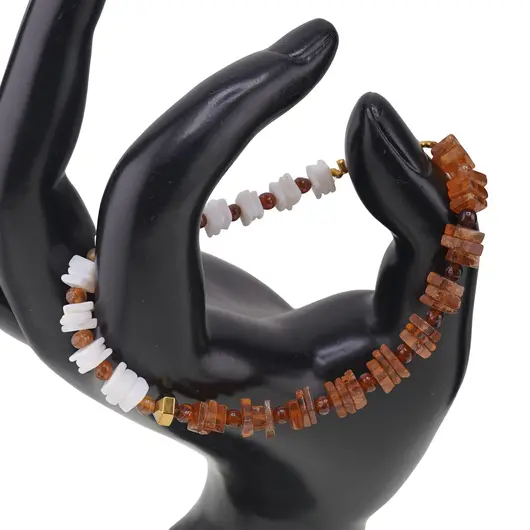 Set colier si bratara Opal alb si Granat hessonit patratele 5mm, Granat hessonit sfere 3mm si Hematit auriu, imagine 2