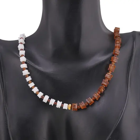 Set colier si bratara Opal alb si Granat hessonit patratele 5mm, Granat hessonit sfere 3mm si Hematit auriu, imagine 3