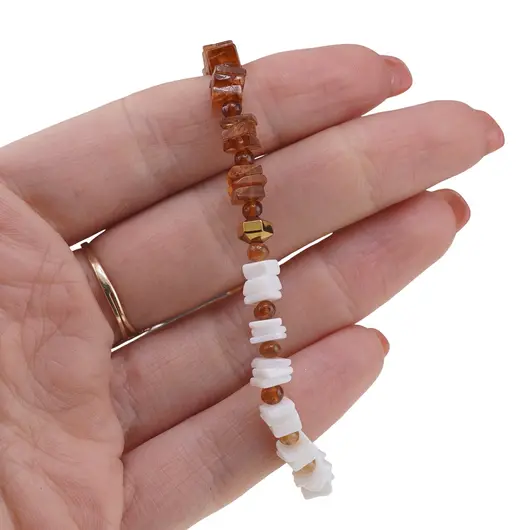 Set colier si bratara Opal alb si Granat hessonit patratele 5mm, Granat hessonit sfere 3mm si Hematit auriu, imagine 4