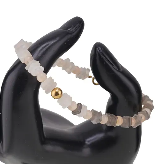 Set colier si bratara Piatra lunii mix patratele 5mm, sfere 4mm si Hematit auriu, imagine 2