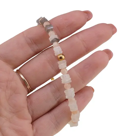 Set colier si bratara Piatra lunii mix patratele 5mm, sfere 4mm si Hematit auriu, imagine 4