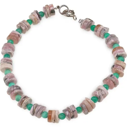 Bratara Rodocrozit discuri 6-7mm si Onix verde sfere 3-4mm