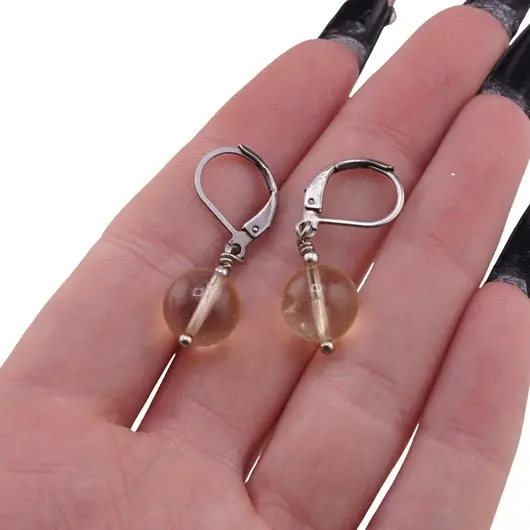 Cercei Citrin natural sfere 10mm, imagine 3