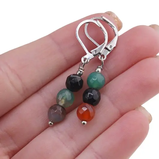 Cercei cu agatatoare Agat multicolor sfere fatetate, 6mm, imagine 3