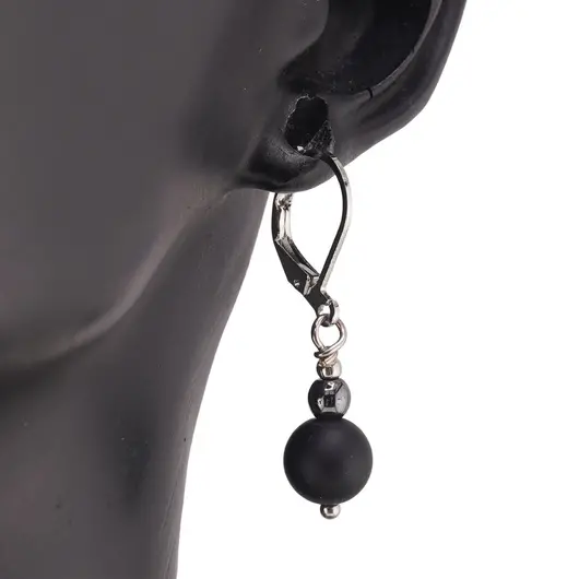 Cercei cu agatatoare Hematit si Onix negru mat sfere, 4-8mm, imagine 2