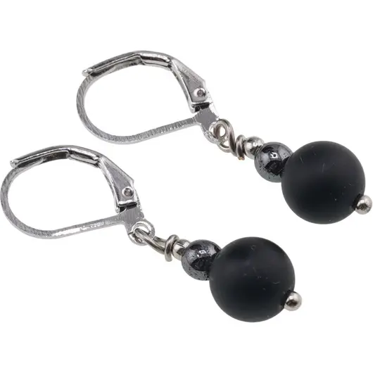 Cercei cu agatatoare Hematit si Onix negru mat sfere, 4-8mm