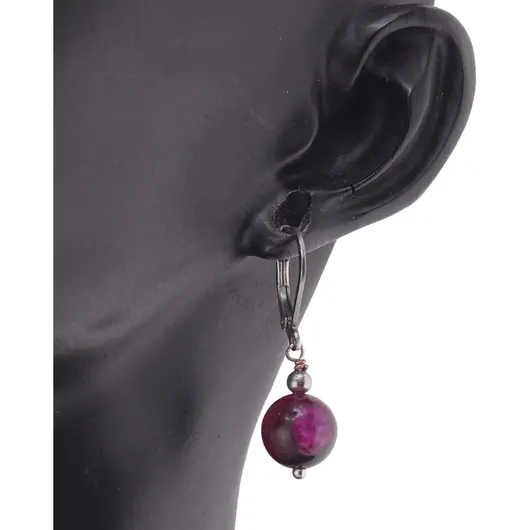 Cercei Ochi de tigru roz sfere 10mm, imagine 2