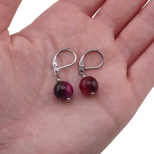 Cercei Ochi de tigru roz sfere 10mm, imagine 3