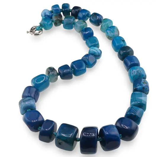 Colier Agat albastru rondele mari, 10-25mm, imagine 2