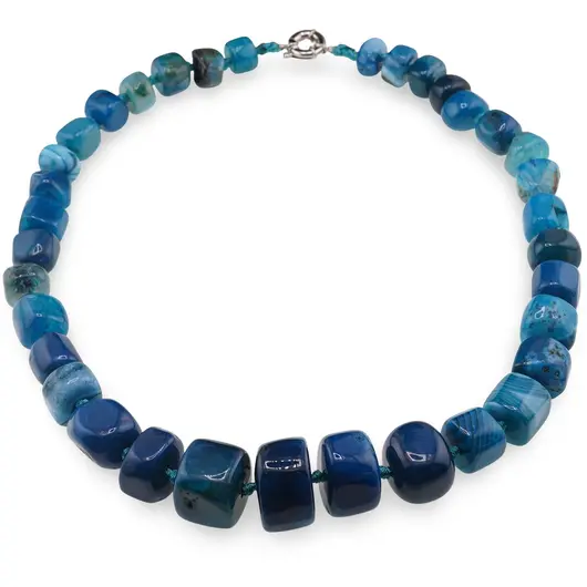 Colier Agat albastru rondele mari, 10-25mm