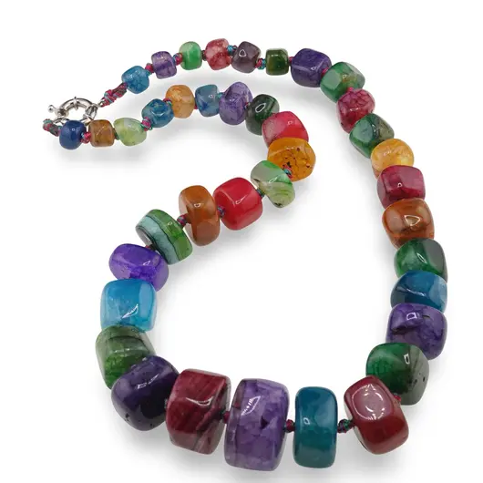 Colier Agate multicolore rondele mari, 10-25mm, imagine 2