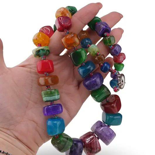 Colier Agate multicolore rondele mari, 10-25mm, imagine 4