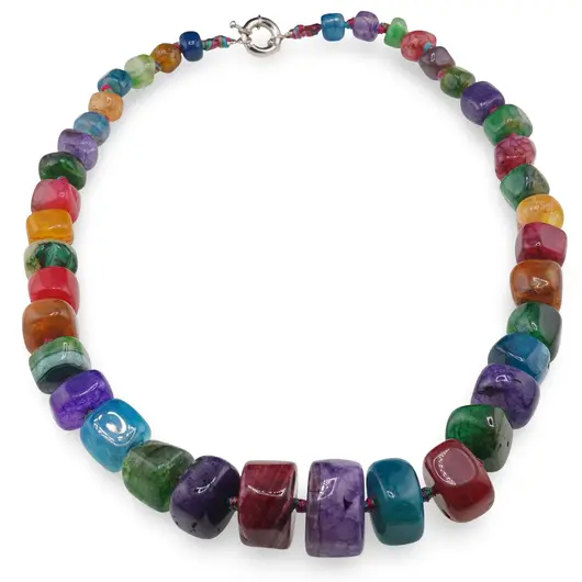 Colier Agate multicolore rondele mari, 10-25mm