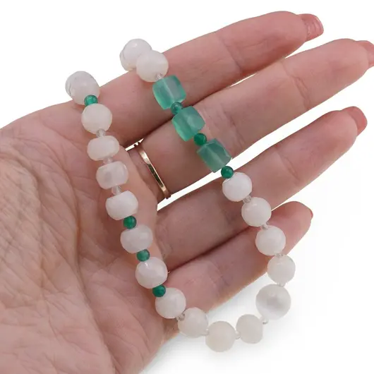Colier Cuart alb, Onix verde, Cristal de stanca si Selenit, imagine 3