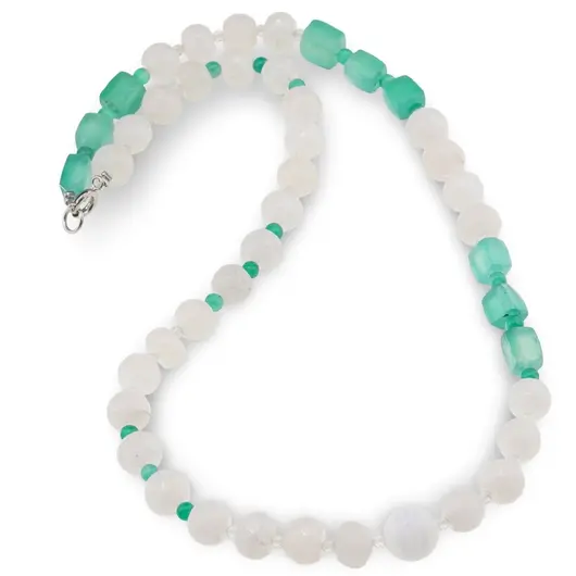 Colier Cuart alb, Onix verde, Cristal de stanca si Selenit
