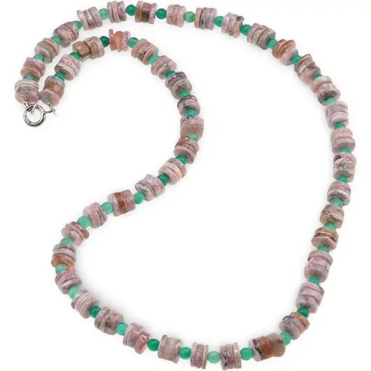 Colier Rodocrozit discuri 6-7mm si Onix verde sfere 3-4mm