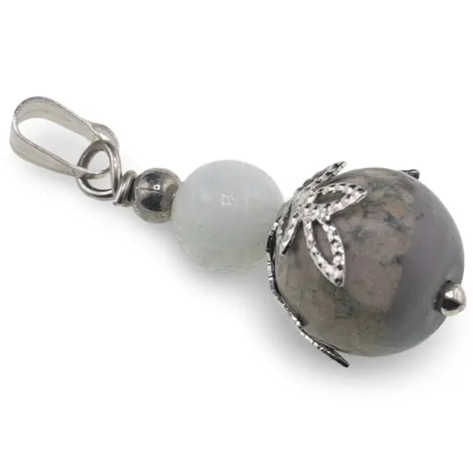 Pandantiv Amazonit sfere si flori argintii, 6-10mm