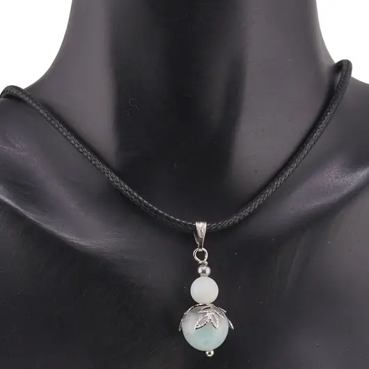 Pandantiv Amazonit sfere si flori argintii, 6-10mm, imagine 3